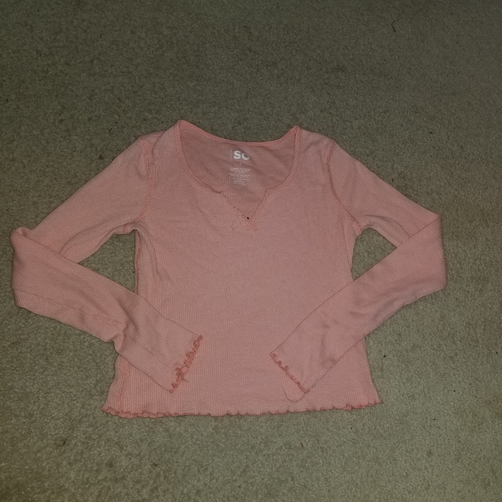 Coral pink henley long sleeve top